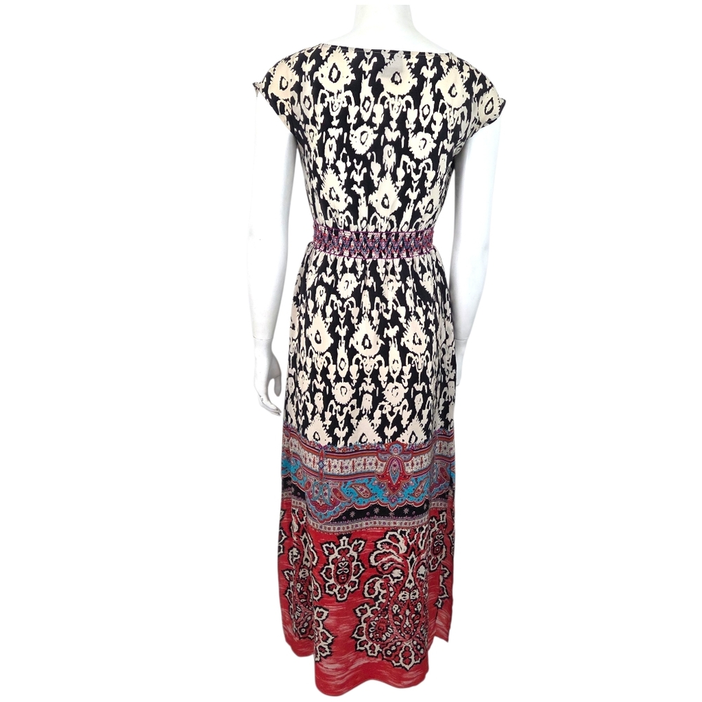 Anthropologie Vanessa Virginia Silk Maxi Dress Womens 2 Red Black Eclectic Artsy - Picture 6 of 12